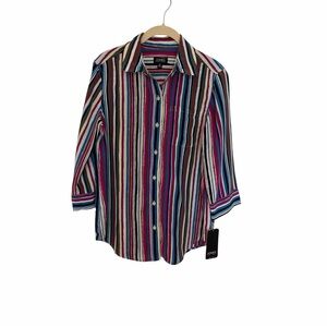 Jones New York Vibrant Multicolor Vertical Stripe Shirt